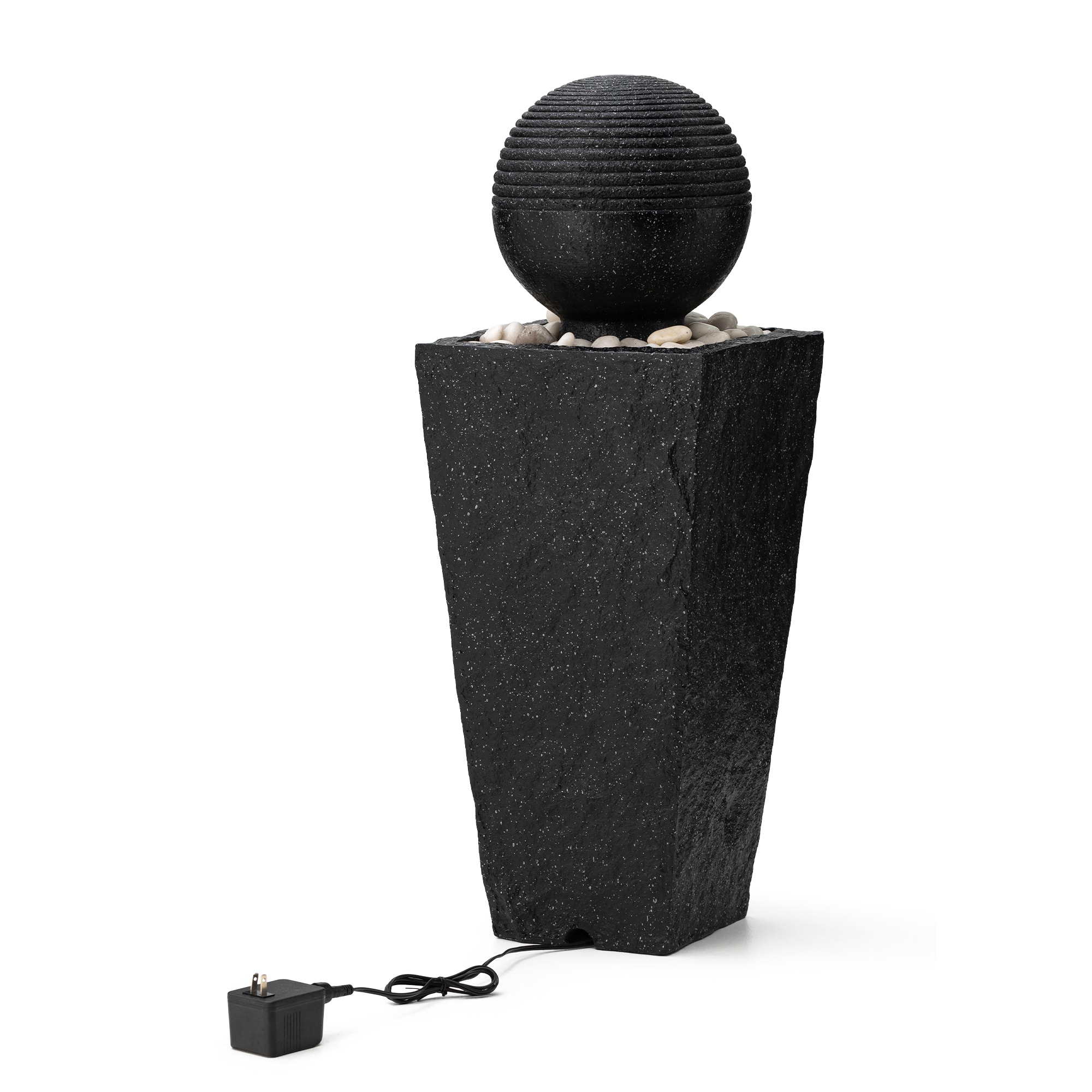 Glitzhome® Modern LED Black Geometric Pedestal & Sphere Outdoor Floor Fountain
